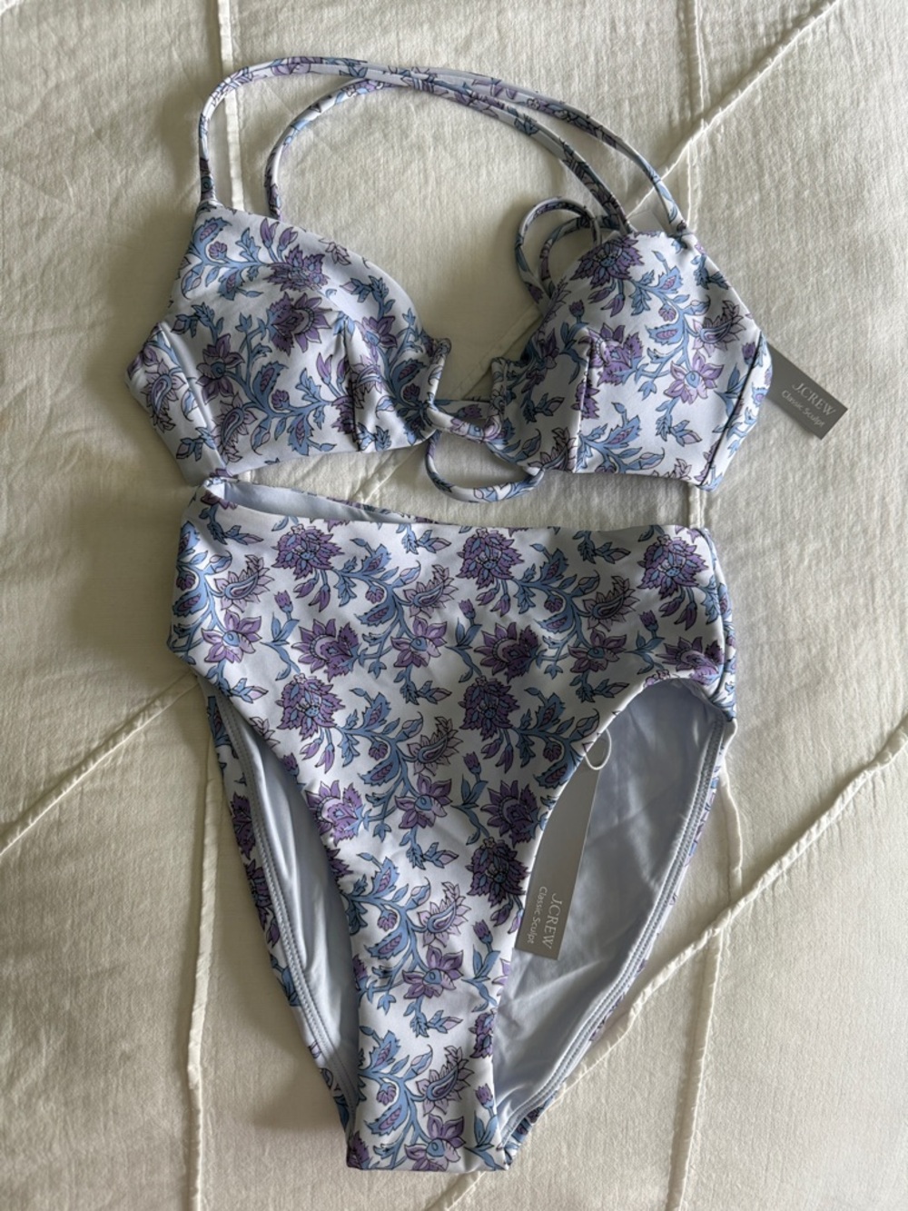 J. Crew Lavender & Blue Floral High-Waist Bikini Set